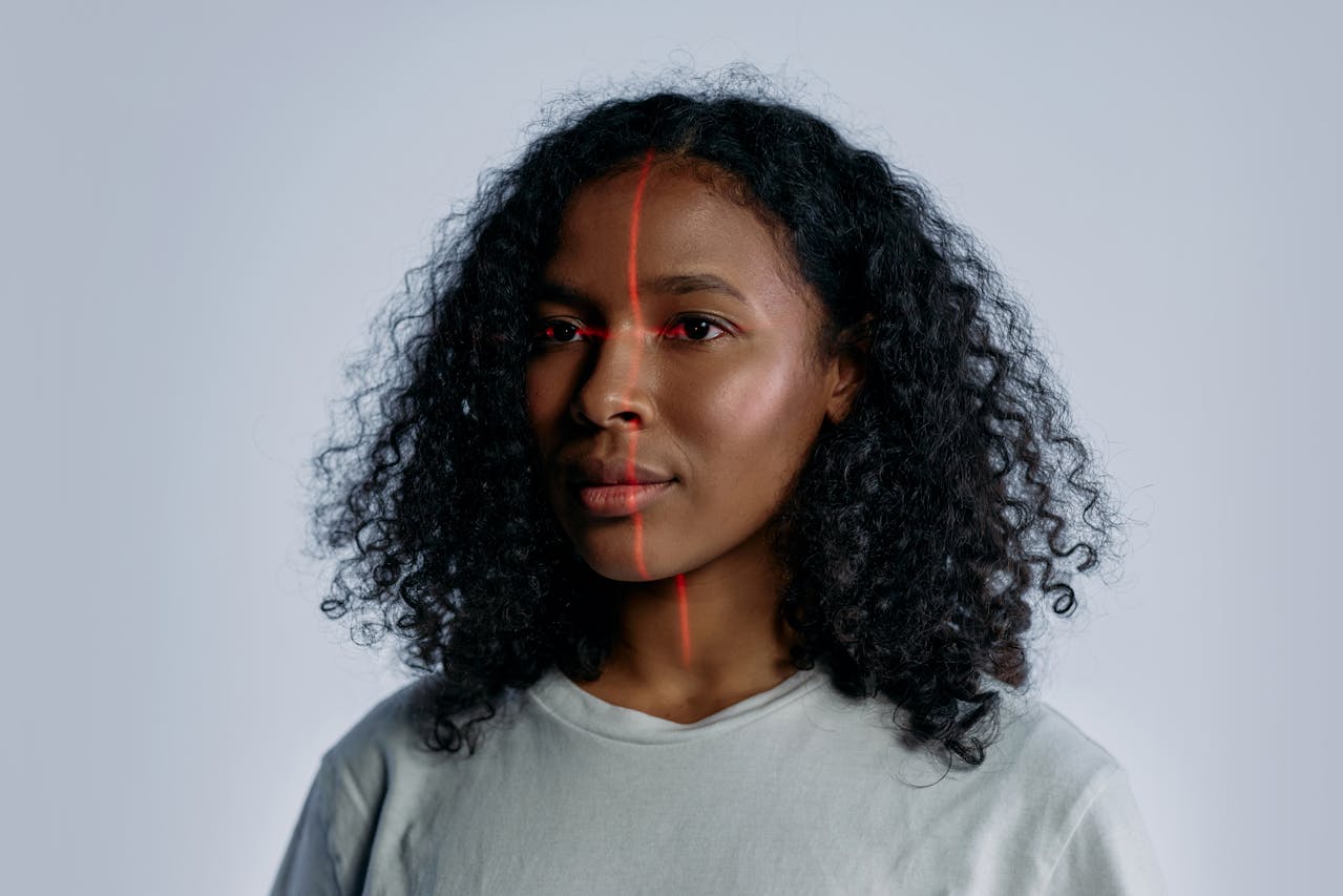 woman getting face scanned